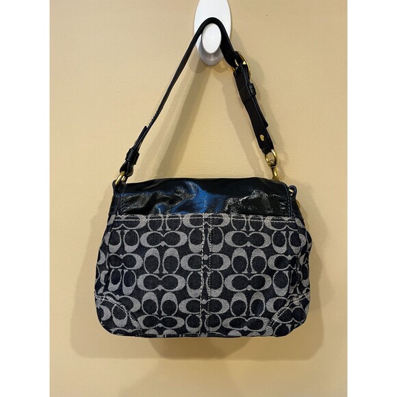 Coach Bleecker Signature Blue Denim Patent Leather Buckle Shoulder Bag 12571 - Picture 7 of 14